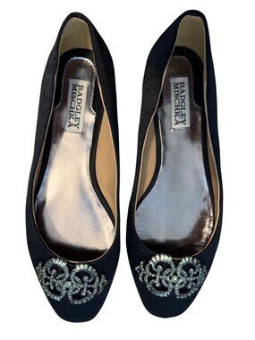 Badgley Mischka Black Satin Embellished Ballet Flats Size 6.5M